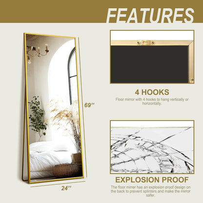 Delma Wall Full Length Mirror,Standing Mirror Full Body,Large Floor for Wall Door Bedroom Bathroom Living Room with Aluminium Frame(with Stand,56x15-Black)