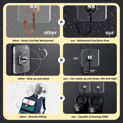 DTmasao 10 Packs Large Hooks for Heavy-Duty Hanging 44Ib(Max) Wall Hangers - No Nails, Self-Adhesive Traceless, Waterproof Rustproof, Bathroom Kitchen Home Use