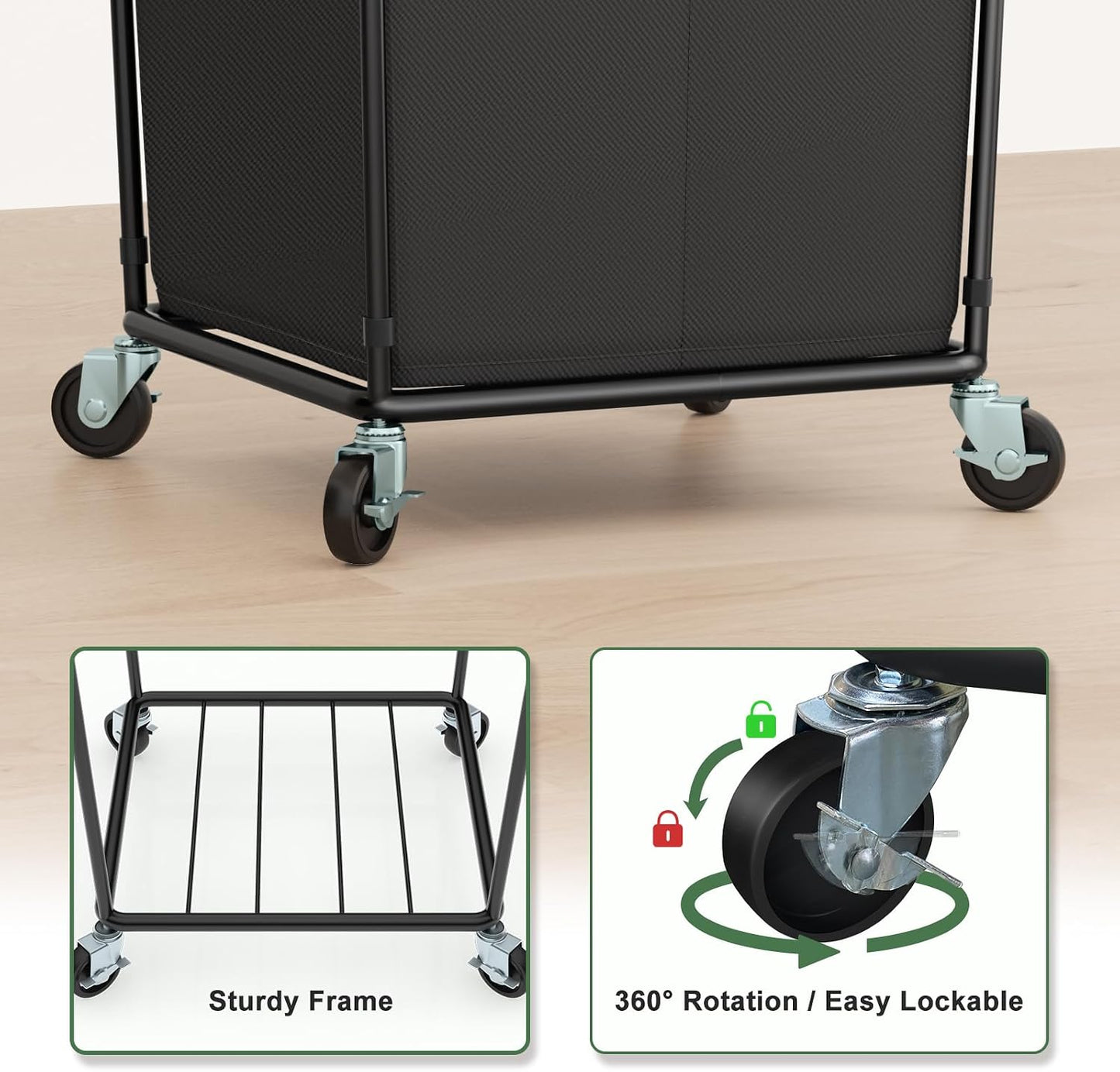 Mefirt 320L Laundry Hamper with Wheels, 3 Section Large Rolling Laundry Basket Bag with Wheels, Clothes Hamper Cart for Laundry, Bedroom, Bathroom and Dorm