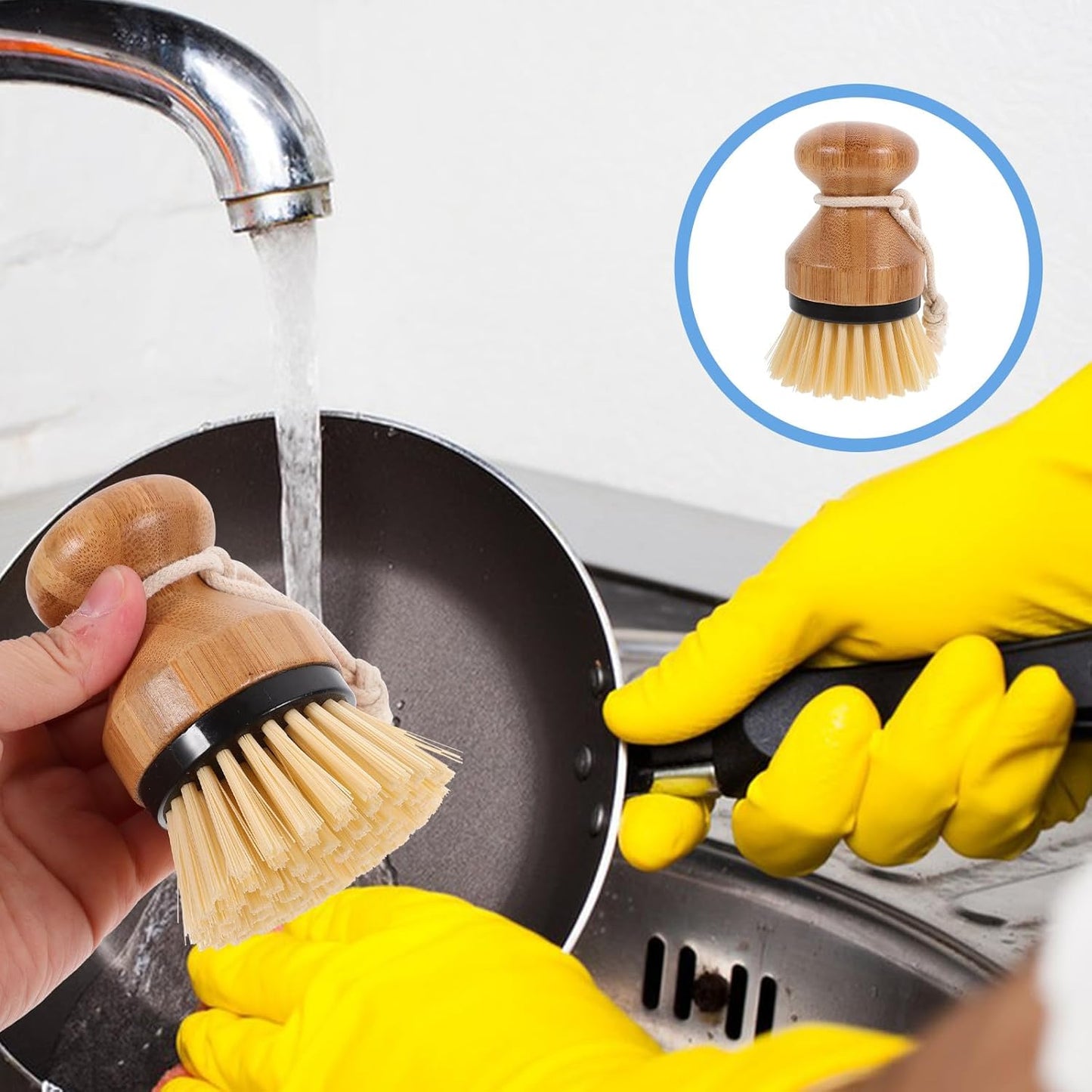 2pcs Small Head Kitchen Scrub Brush Set for Dish Washing and Sink Cleaning, Handheld Pot and Vegetable Scrubber in Black for Household Use