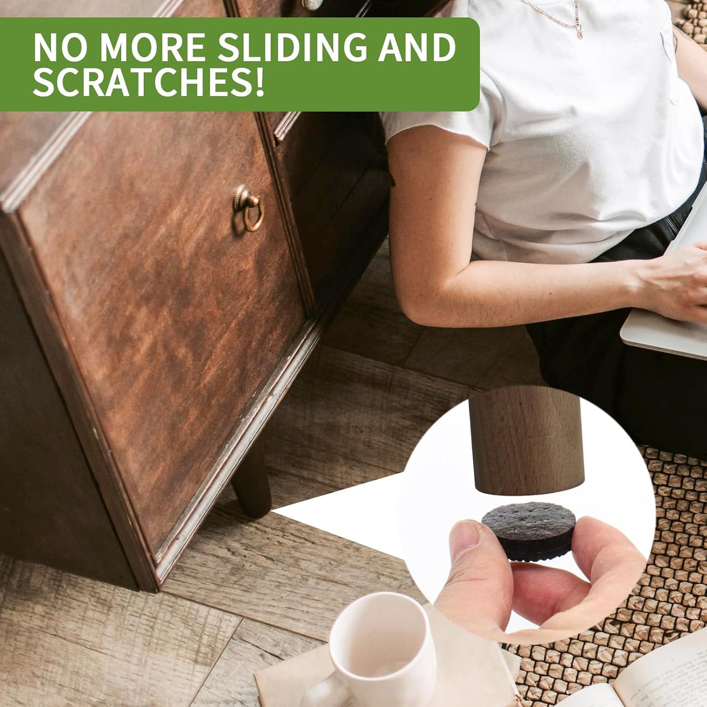 Non Slip Furniture Pads 36 PCS 1'' Square - Anti Slip Furniture Pads - Self Adhesive Rubber Feet Furniture Feet - Chair Leg Floor Protectors - Keep Furniture in Place