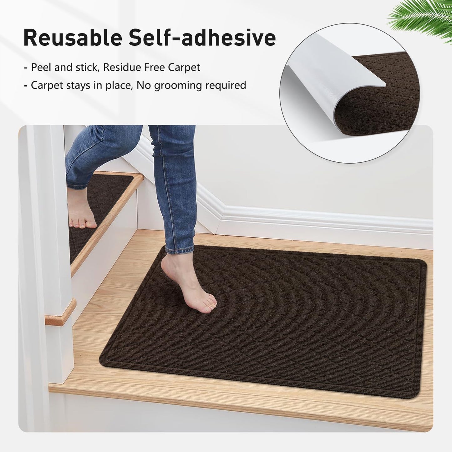 KOOTETA Stair Treads for Wooden Steps Indoor, 15 Pack 8" X 30" Non Slip Carpet Stair Treads with Reusable Adhesive for Kids Elders and Dogs, Surface Polyester TPR Backing Stair Runner Rugs, Dark Grey