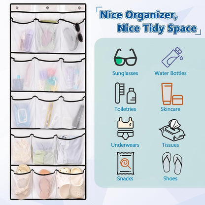 Over The Door Cruise Ship Organizer - Cruise Ship Magnetic Door Organizer with 15 Size-Graded Pockets, Hanging Magnetic Cruise Storage Shoe Rack for Cabin, 2026 Cruise Essential, 9 Hooks(White)