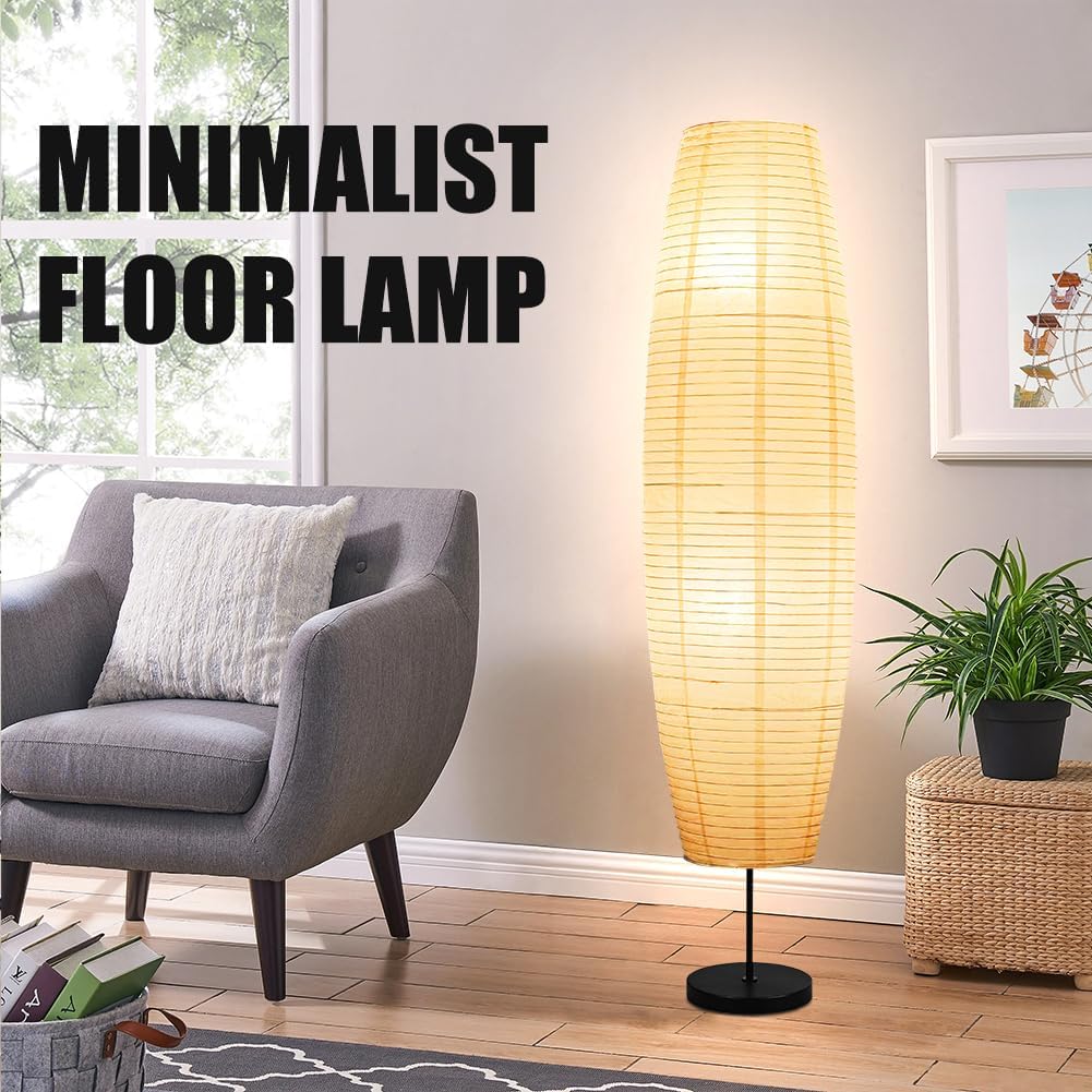 57 Inch Paper Floor Lamp, Paper Lantern Floor lamp, Paper Standing Lamp, Rice Paper Lamp, Ambient Lighting Lamp for Living Room Bedroom Dining Room