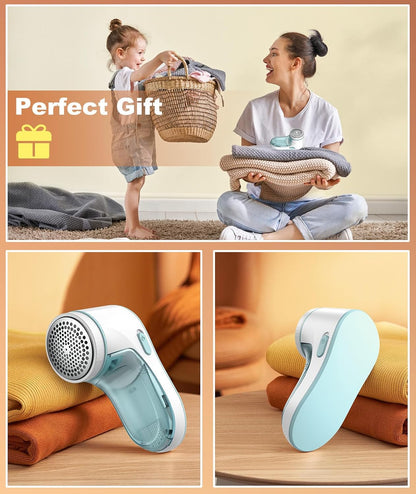 Fabric Shaver, Lint Remover for Clothes, Effectively and Quickly Remove Pills, Sweater Shaver with Stainless Steel 3-Leaf Blades and Safety Lock Protection.(Blue & White)