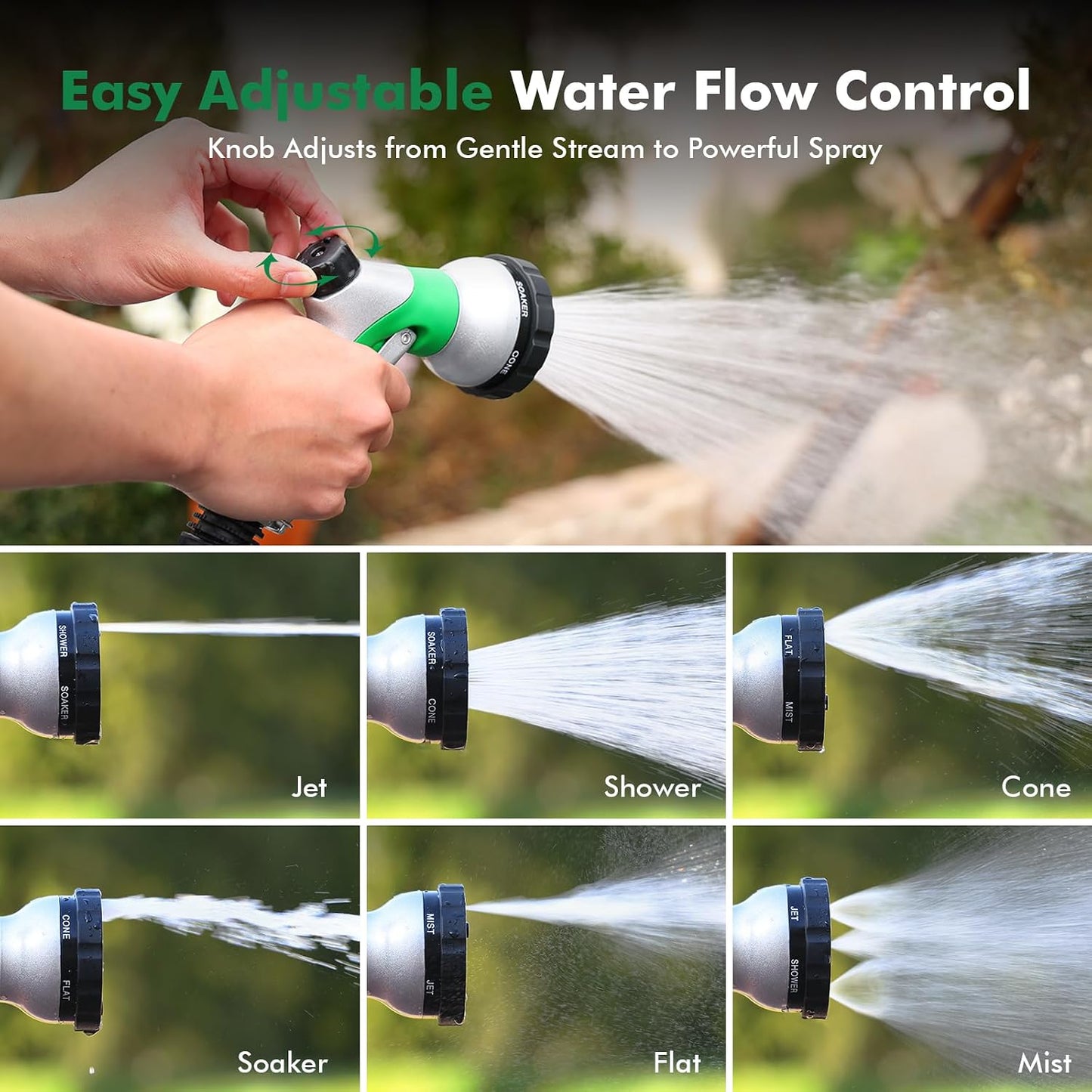 RESTMO Garden Hose Nozzle, Heavy Duty Metal Water Hose Nozzle for Outdoor | 6 Adjustable Spray Patterns, High Pressure Sprayer with Front Trigger Flow Control, Ideal for Plants & Lawns, Cars & Pets
