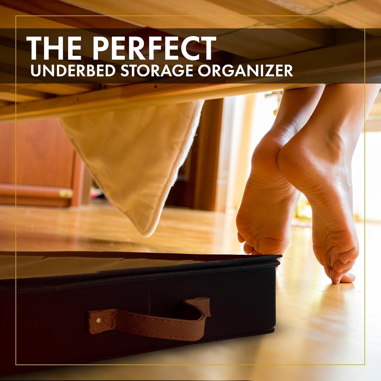 HOMELUX THEORY 2pc Low Profile Under Bed Storage Containers, Thin Under Couch Storage Organizer with Bins & Lids, Underbed Storage Box Ideal for Seasonal Clothes, Blankets, Fabric & Shoes (Ivory)