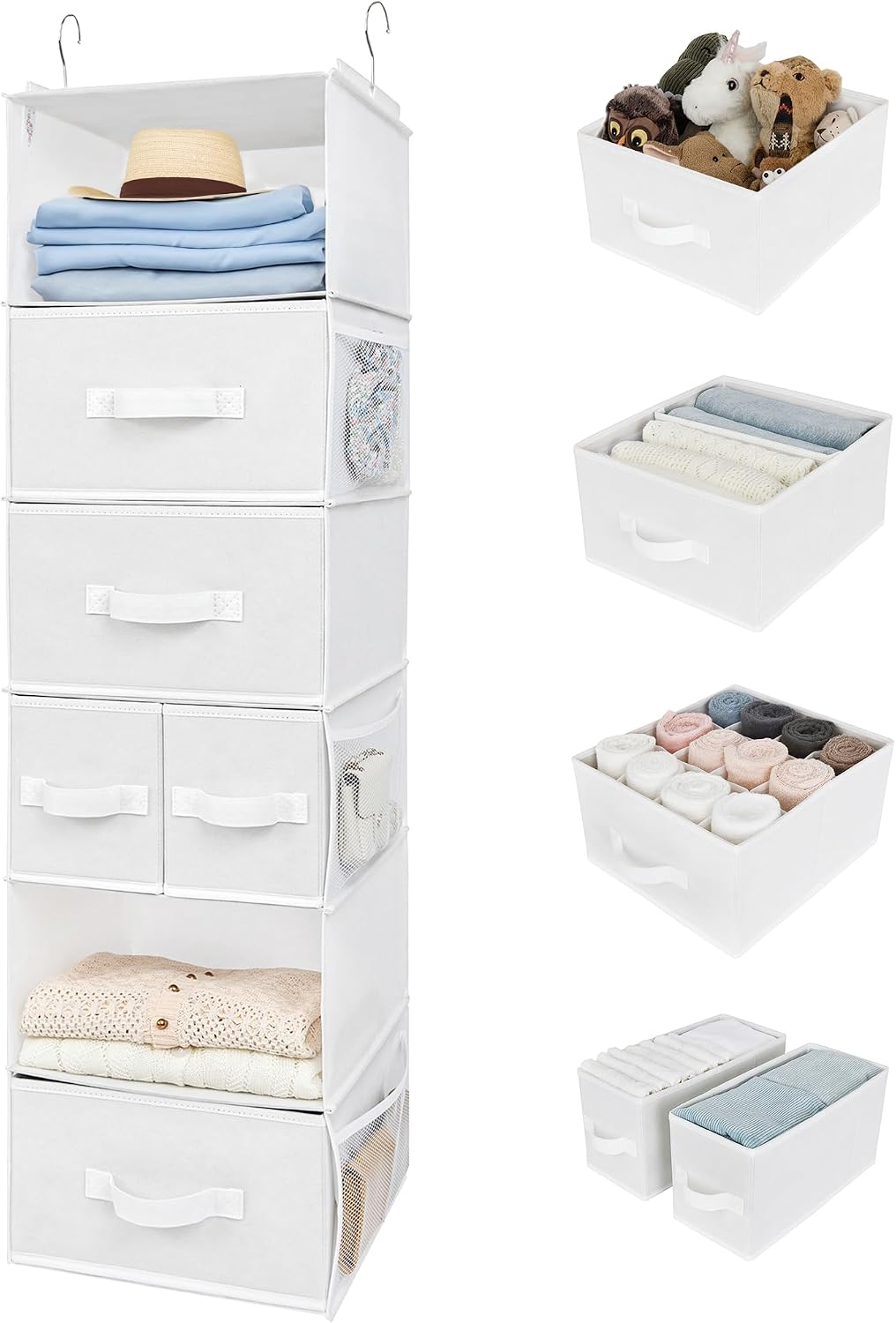 GRANNY SAYS Hanging Closet Organizer 6 Shelves, Closet Organizers and Storage with 5 Drawers, 6 Side Pockets Closet Hanging Organizer, Hanging Storage Organizer for Closet, Baby Clothes, Gray