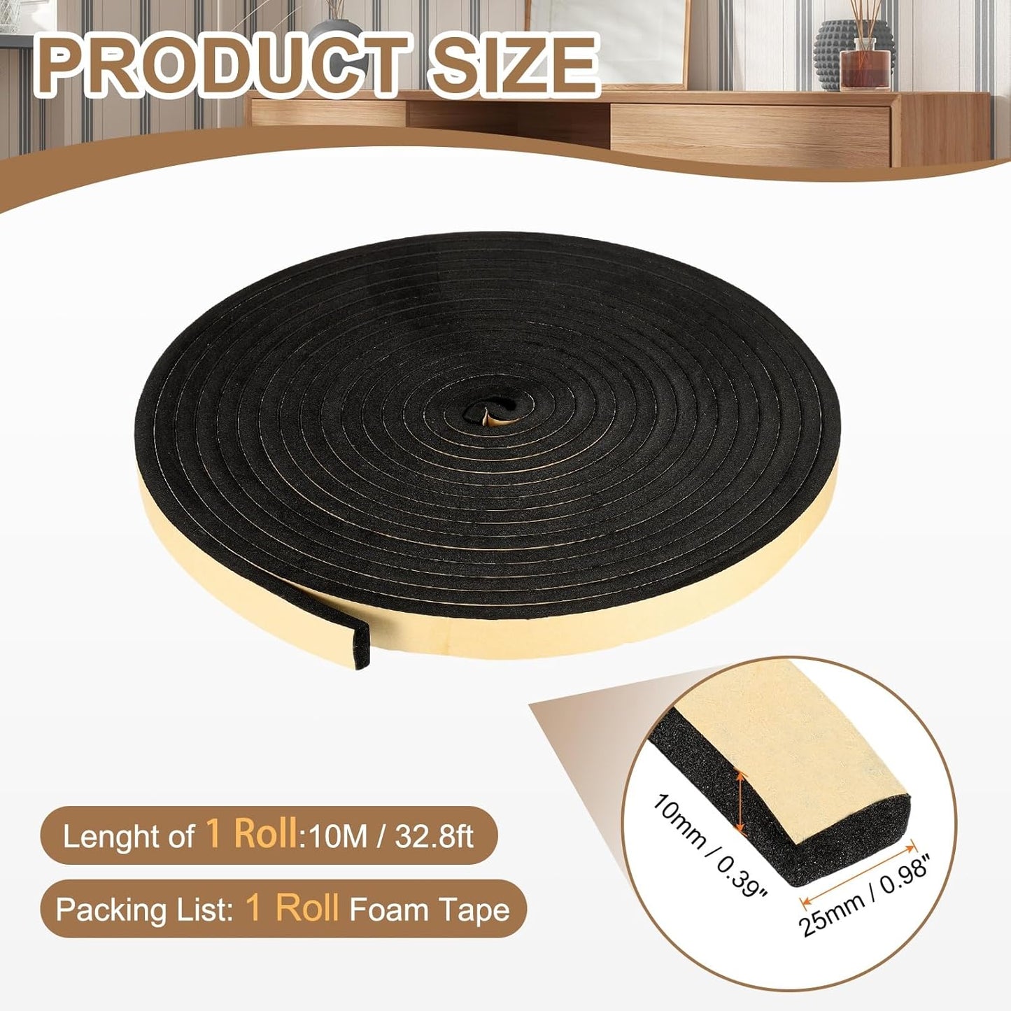 PATIKIL Foam Insulation Tape, 1-1/2" W x 1/8" t x 32.8FT Self Adhesive Weather Stripping Door Seal Strip for Door Window Air Conditioning, Black - Colors B