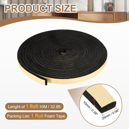 PATIKIL Foam Insulation Tape, 1-1/2" W x 1/8" t x 32.8FT Self Adhesive Weather Stripping Door Seal Strip for Door Window Air Conditioning, Black - Colors B