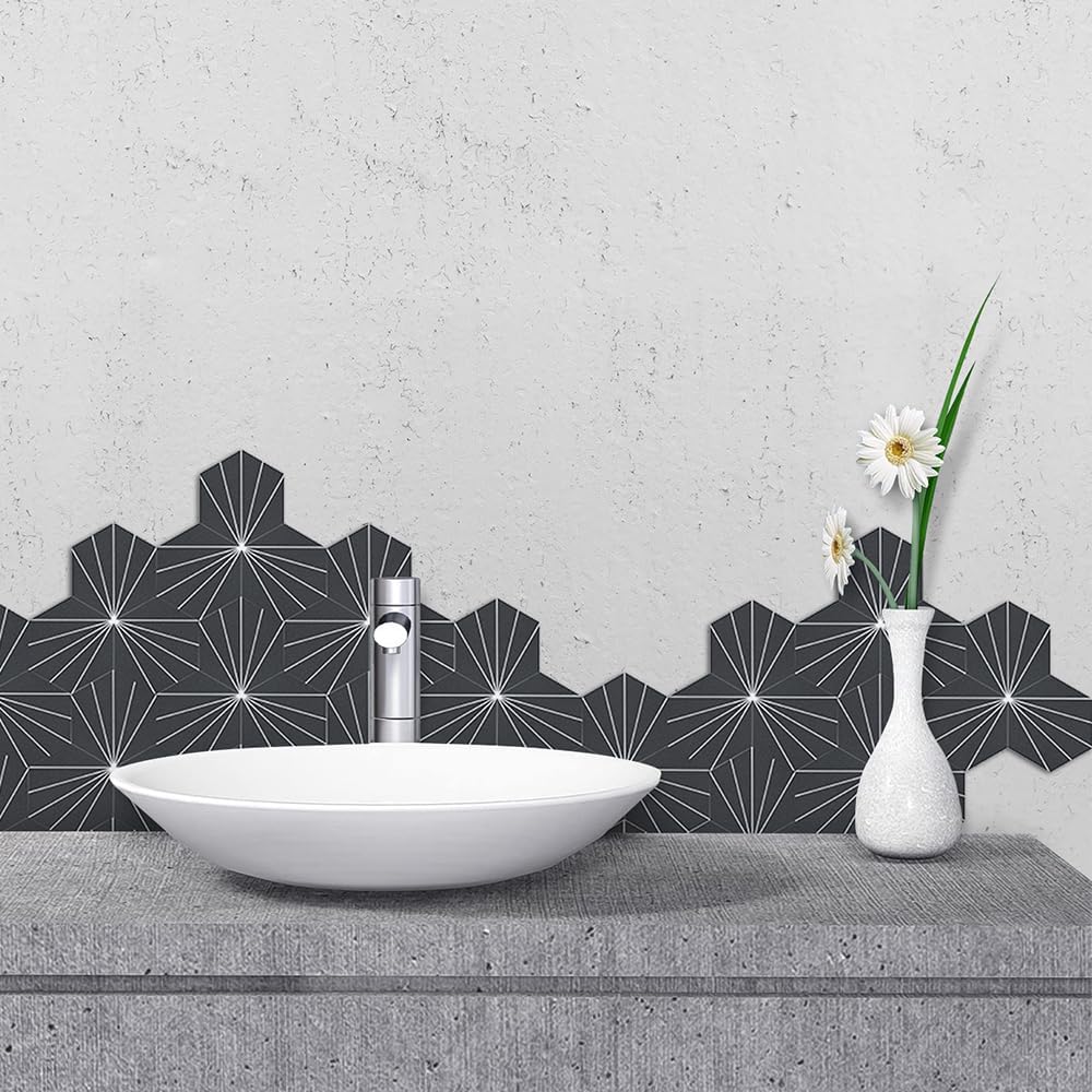 AULIGET 6" x 12" Black Slate Peel and Stick Backsplash Wall Tiles, PVC Faux Stone Stick on Tiles for Backsplash Kitchen, Bathroom, Laundry Room, Camper, Fireplace (Pack of 20)