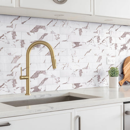 StyloVue 100 Pieces Peel and Stick Backsplash for Kitchen, 3" x 6" PVC Subway Tile, Glossy White with Dark Gray Grout, Self Adhesive Stick on Wall Tiles for Kitchen, Bathroom, Fireplace, RV