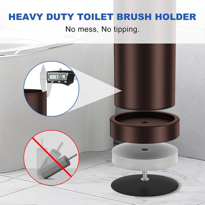 Brushed Nickel Toilet Brush and Holder Set, 304 Stainless Steel Toilet Brush for Bathroom, Heavy Duty Toilet Bowl Brush with Holder, Removable Inner Bowl and Splash Protection, Long Handle