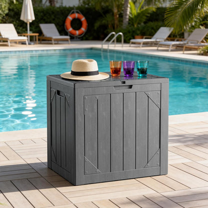 Outdoor Storage Box, 98 Gallon Deck Box, Outdoor Storage Bench, Waterproof Resin Storage Bench with Lockable Lid, Patio Furniture Cushions & Garden Tools Storage, UV Resistant (Black)