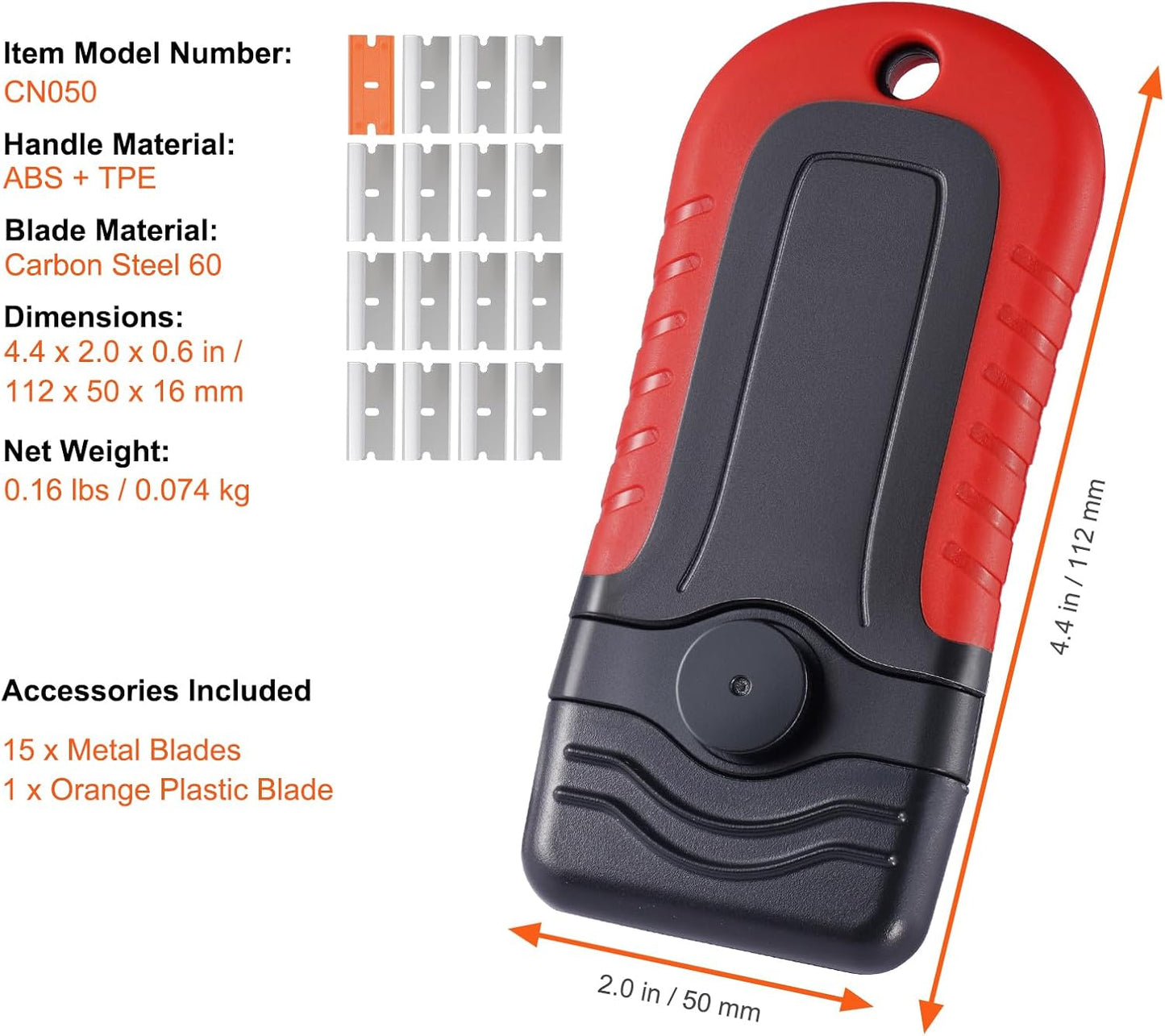 Happybuy Razor Blade Scraper, 15 Extra Blades, Locking Scraper Tool with Security Cap, Carbon Steel and POM Blades, for Cleaning Labels, Stickers, Decals, Paint from Glass Window Stovetop Cooktop Oven