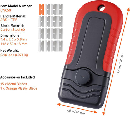 Happybuy Razor Blade Scraper, 15 Extra Blades, Locking Scraper Tool with Security Cap, Carbon Steel and POM Blades, for Cleaning Labels, Stickers, Decals, Paint from Glass Window Stovetop Cooktop Oven