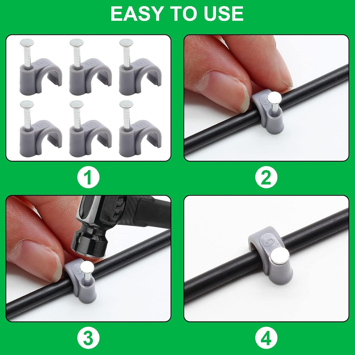 Flat Ethernet Cable Wire Clips with Nail, 14mm, White | Single Coaxial Cable Clamps, Cable Management