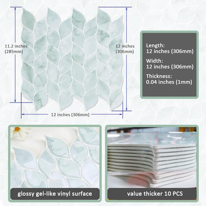 Tilingview 10 Pcs Vinyl Leaf Peel and Stick Tile for Kitchen Backsplash, Premium Self-Adhesive Tiles Plastic Wall Stickers Art Mosaics (Blue Gray)