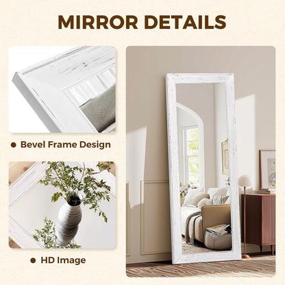 Solid Wood Full Length Mirror - 65"x22" Arched Floor Mirror, Free Standing & Wall Mounted - Elegant Design for Bedroom, Dressing Room, Hallway, Brown
