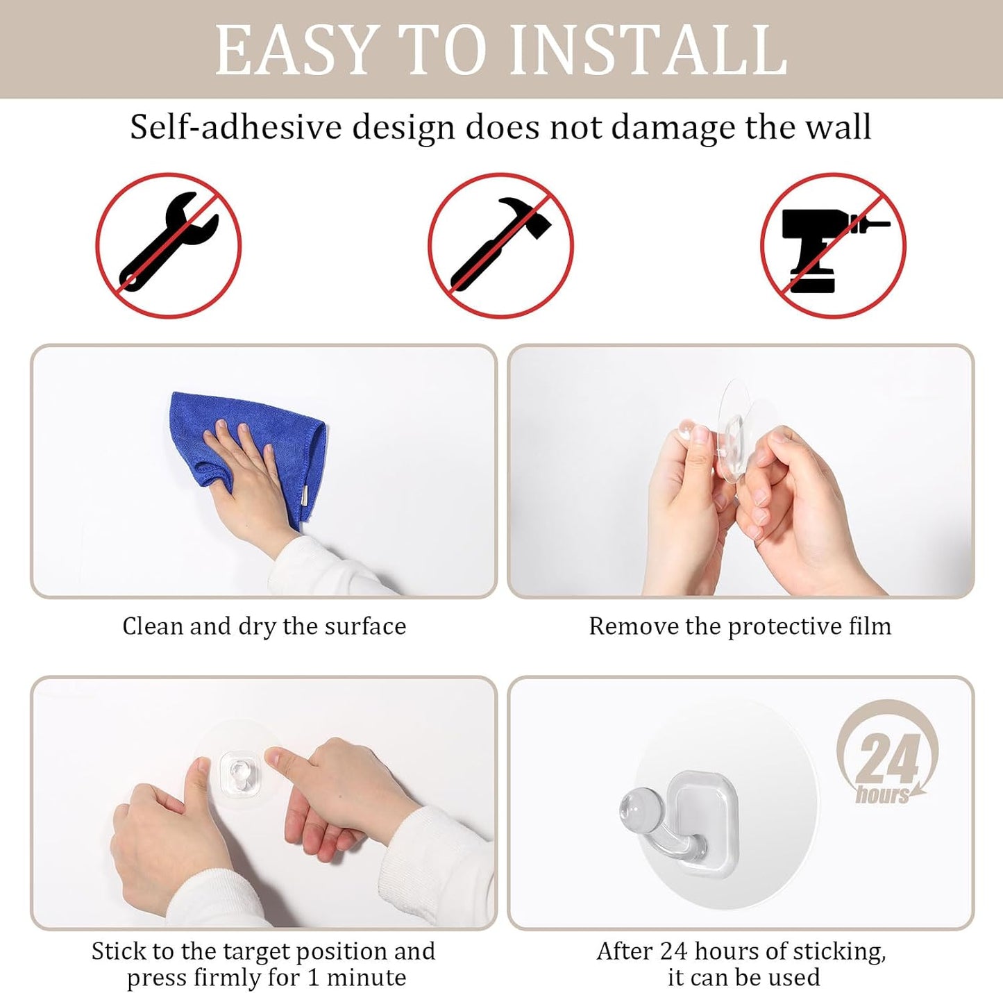 Uten Adhesive Hooks for Hanging 10 Pack, Heavy Duty Wall Hooks 11 lbs, Self Adhesive Waterproof Sticky Robe Towel Hooks for Home, Bathroom, Kitchen, Outdoor