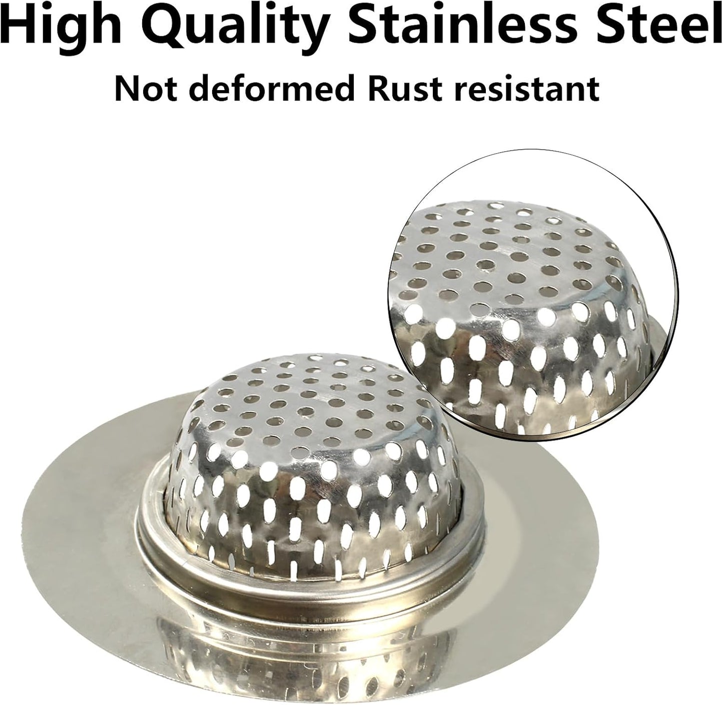 2PCS Kitchen Sink Strainers, 3" Top/1.5" Basket, Stainless Steel Bathtub Drain Strainer, Shower Hair Drain Catcher, Drain Filter Basket