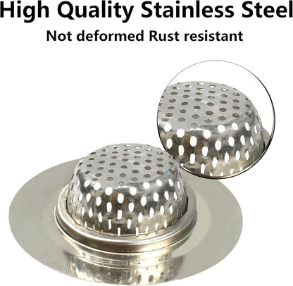 2PCS Kitchen Sink Strainers, 3" Top/1.5" Basket, Stainless Steel Bathtub Drain Strainer, Shower Hair Drain Catcher, Drain Filter Basket