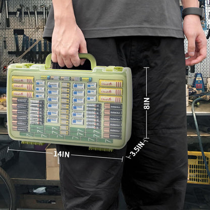 Battery Organizer Storage Case with Tester for 269 Batteries, Double Sides | Plastic, For AA AAA 4A C D Cell 9V 3V LR44 CR2 CR123 CR1632 18650 Button, Wall/Drawer, For Families/DIY/Home/Garage, Grey