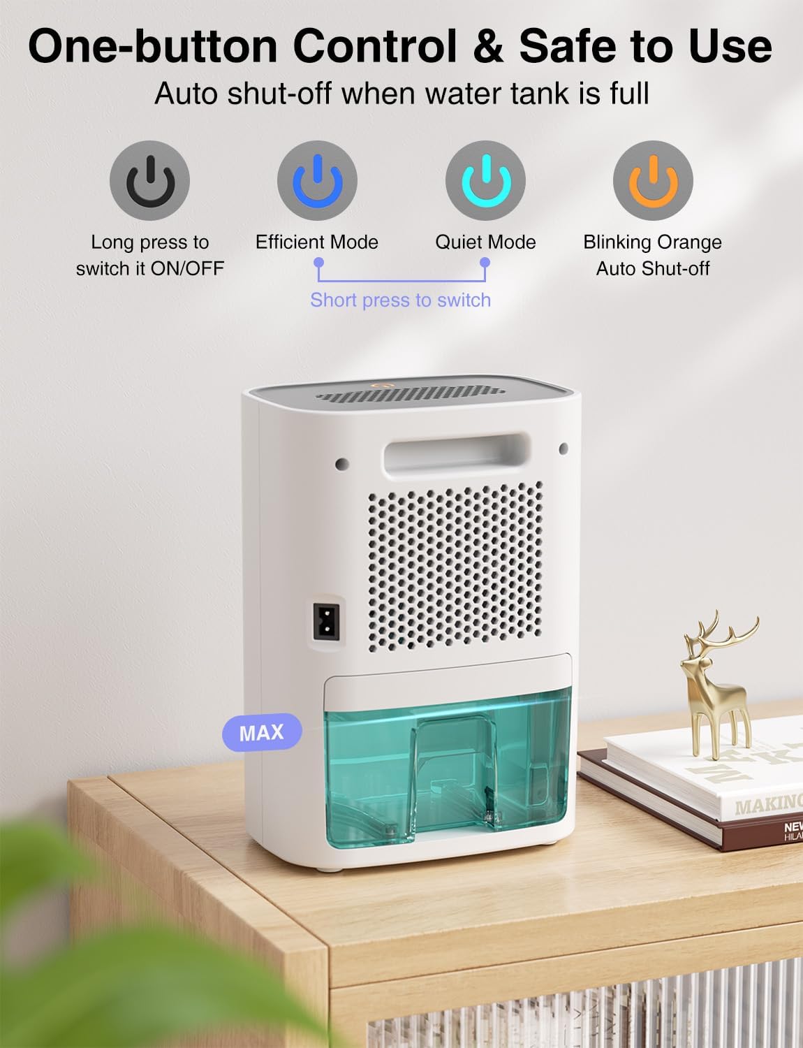 CLEVAST Small Dehumidifier for Home, 30oz Compact Mini Dehumidifier with Auto Shut-Off, Quiet 24dB Portable Air Dehumidifier for Bathroom, Bedroom, Closet, Camper