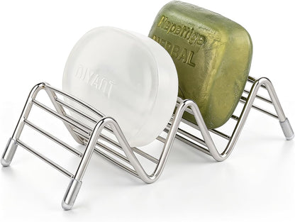 Stainless Steel Soap Dish Self Draining Bar Soap Holder, Silver | Reversible Design Fits 2-3 Bars, Rustproof, Easy to Clean, Space Saving, Non Slip, for Bathroom, Shower, Kitchen