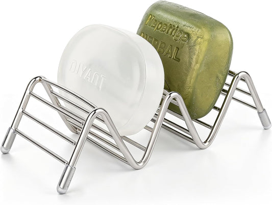 Stainless Steel Soap Dish Self Draining Bar Soap Holder, Silver | Reversible Design Fits 2-3 Bars, Rustproof, Easy to Clean, Space Saving, Non Slip, for Bathroom, Shower, Kitchen