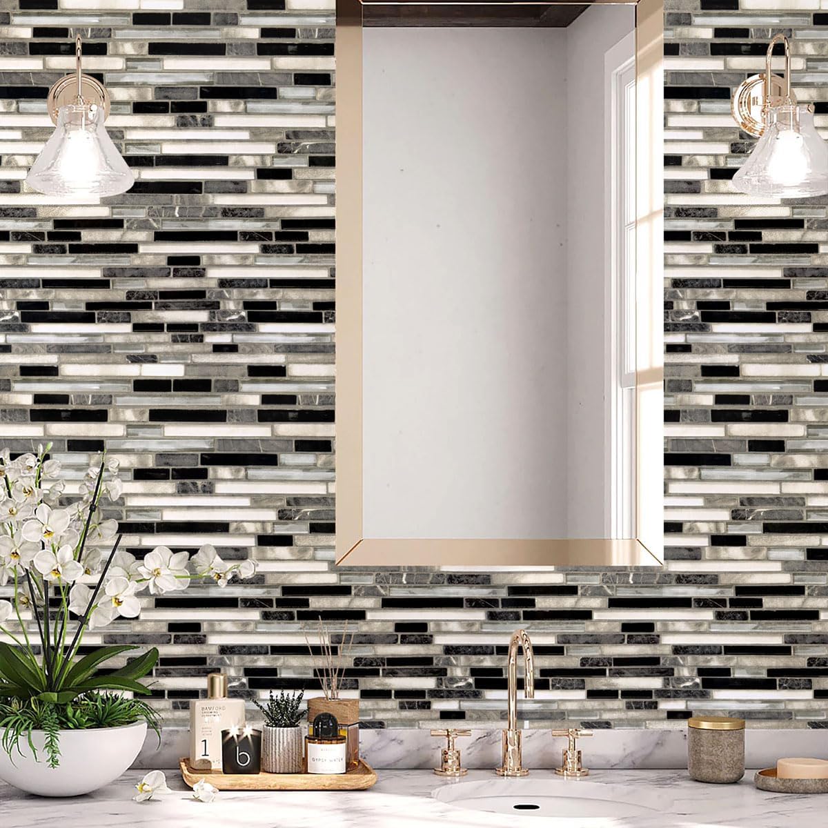 Livebor Peel and Stick Backsplash Wallpaper Kitchen Backsplash Wallpaper 11.8inch x 118.1inch Tile Contact Paper Kitchen Peel and Stick Countertops Waterproof Contact Paper for Bathroom Tile Vinyl