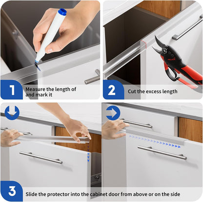 Cabinet Protector Edge Guard (Pack of 6), 17.7" Clear PVC Cabinet Edge Protectors for 3/4" Thick Kitchen Cabinets Doors – Slip-On No-Tool Sliding Installation