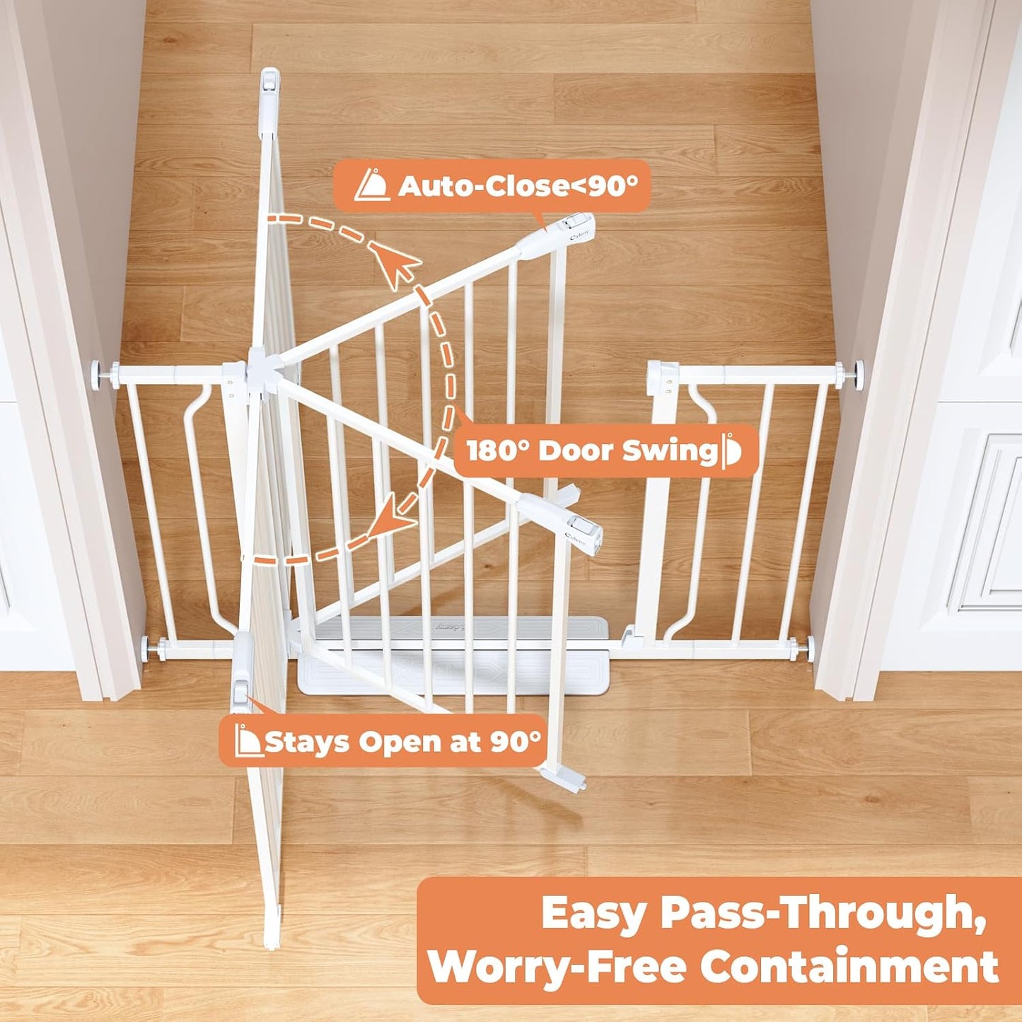 Baby Gate No Drilling, 29"-40" Auto Close Dog Gate Indoor for Doorways & Stairs, Pressure Mounted Adjustable Pet Gate, Easy Walk Through Child Gate for Children & Pets Stroller Friendly, White