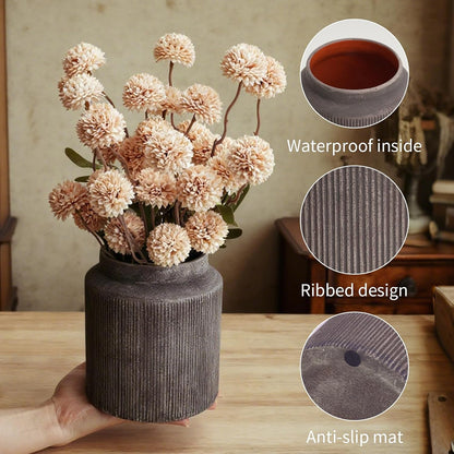 CUCUMI Ceramic Vase Set of 5, Home Decor Farmhouse Décor Handmade Pottery Vases for Pampas Grass, Dried Fresh Flowers, Table, Living Room, Kitchen, Shelf, Entryway Mantel Neutral Tones