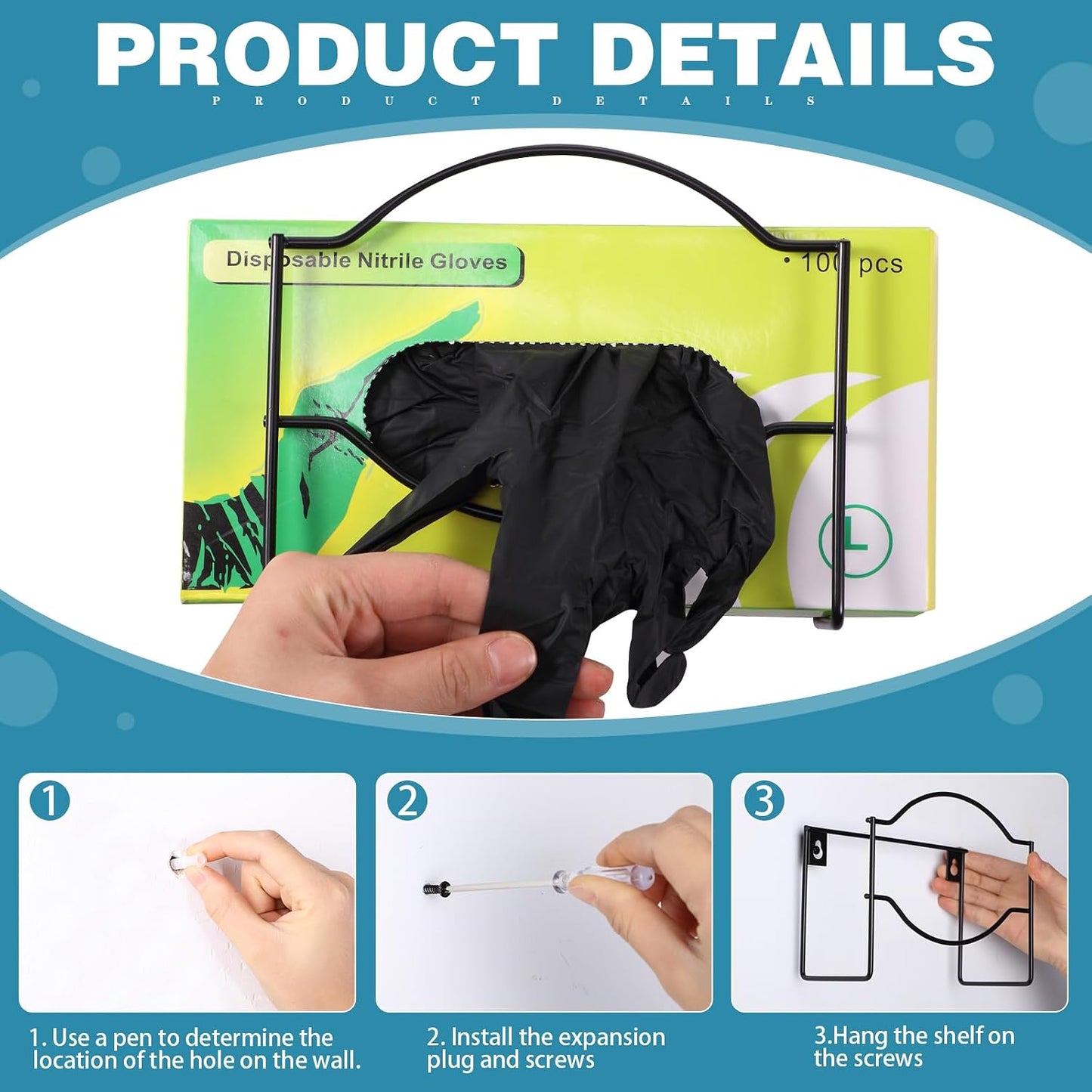 Spiareal 2 Pcs Metal Glove Box Dispenser Holder Wall Mount Disposable Glove Dispenser Rubber Mitten Facial Tissue Holder for Food Service,Healthcare,Hospital,Lab(Black)