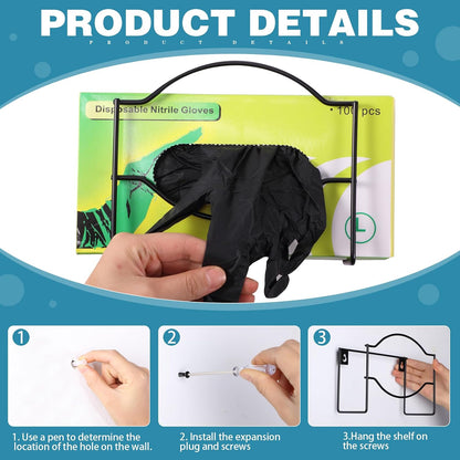 Spiareal 2 Pcs Metal Glove Box Dispenser Holder Wall Mount Disposable Glove Dispenser Rubber Mitten Facial Tissue Holder for Food Service,Healthcare,Hospital,Lab(Black)
