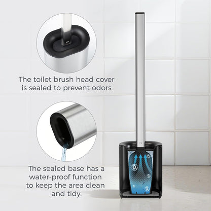 Sineng Silicone Toilet Brush and Holder Set, Stainless Steel Toilet Cleaning Brush, One-Piece Long Handle, Flexible Compact Modern RV Toilet Bowl Brush for Bathroom