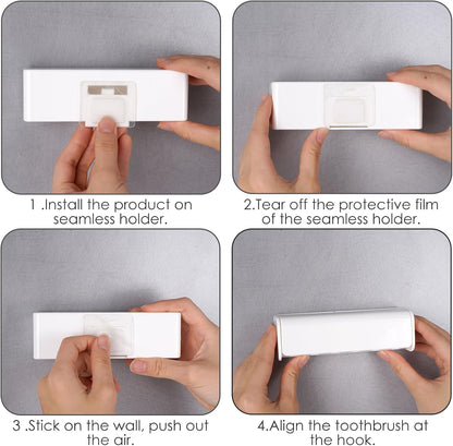 6 Slots Wall Mount Toothbrush Holder with Cover, Self Adhesive Toothbrush Storage Organizer for Shower, Toothbrush Hanger for Bathroom, Medicine Cabinet, Dorm