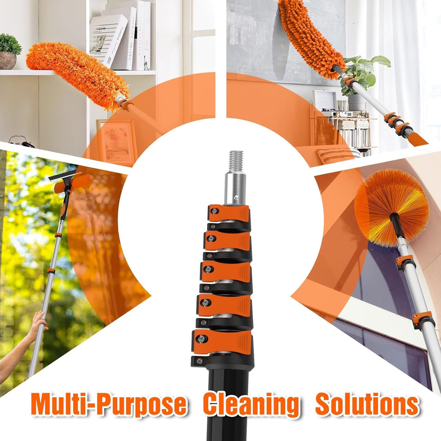 30FT Reach Duster Kit, Window Cleaning with 5-24FT Telescoping Extension Pole, High Ceiling Duster, Microfiber Feather Duster, Cobweb Duster, Window Squeegee, Feather Duster, Extendable Pole Kit