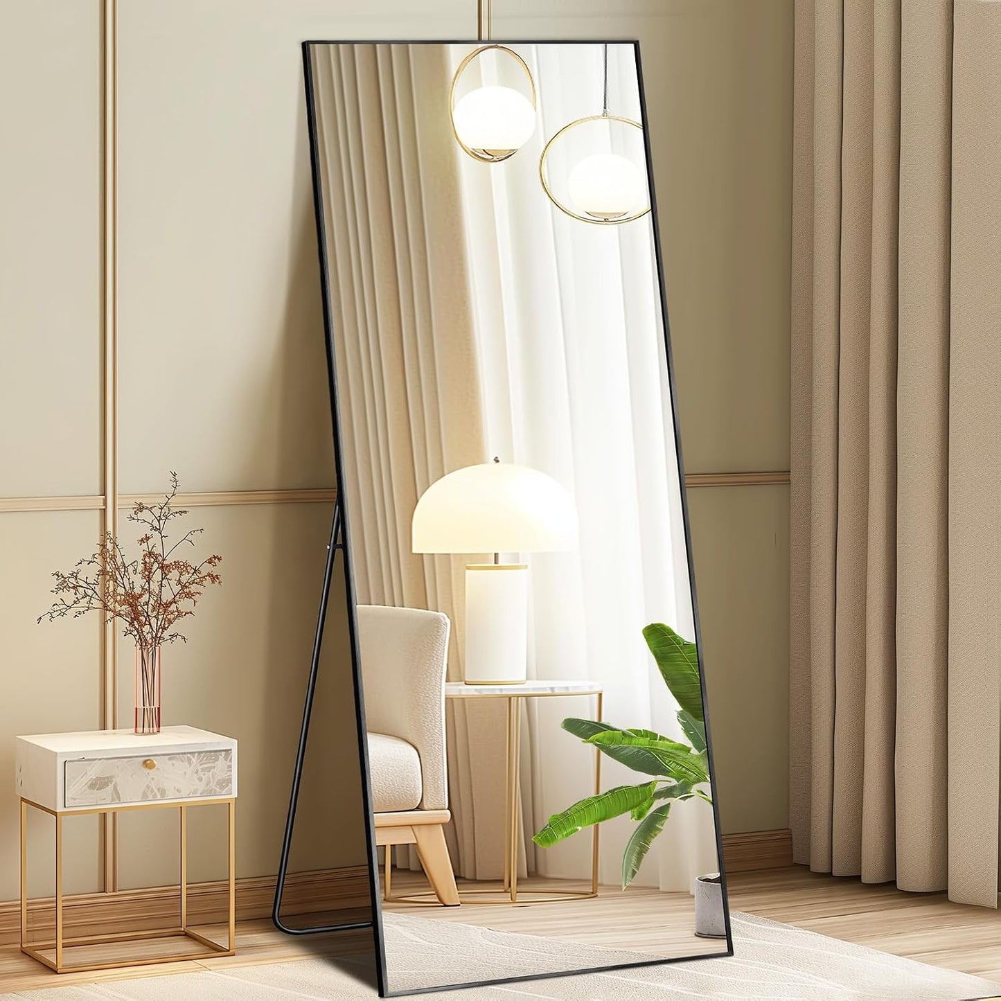 DUMOS 64"x21" Arched Full Length Floor Mirror, Full Body Mirror with Stand, Shatterproof Tempered Glass, Modern Aluminum Alloy Frame, Free Standing or Leaning for Home Decor, Gold