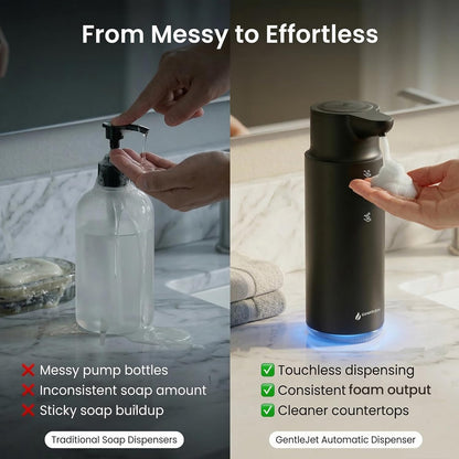 GentleJet CrystalJet Automatic Foam Soap Dispenser – Stainless Steel, Touchless Sensor, USB-C Rechargeable, Waterproof, Modern Bathroom & Kitchen Sink, 300 ml