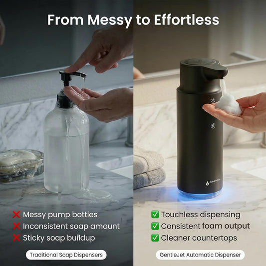 GentleJet CrystalJet Automatic Foam Soap Dispenser – Stainless Steel, Touchless Sensor, USB-C Rechargeable, Waterproof, Modern Bathroom & Kitchen Sink, 300 ml