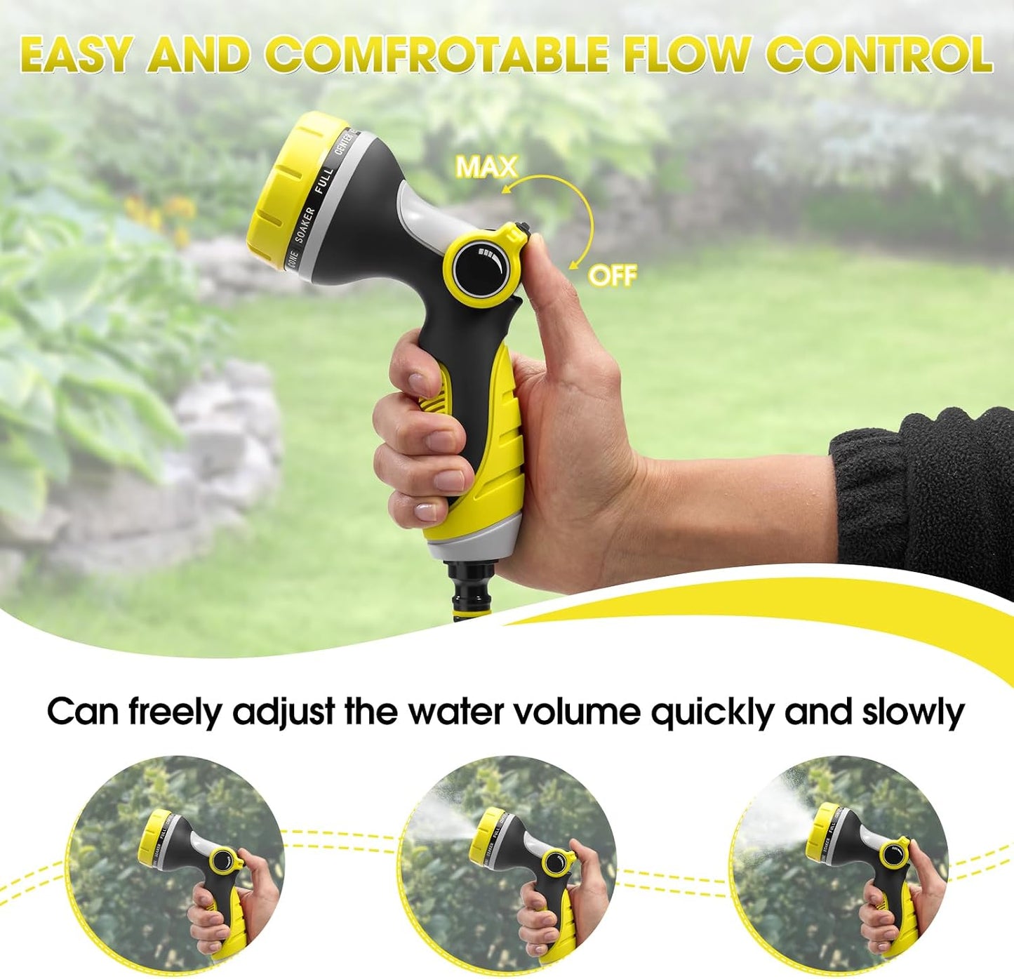 Garden Hose Nozzle,Hose Spray Nozzle with Adjustable 10 Watering Patterns,Slip Resistant High Pressure Water Hose Nozzle Sprayer for Plants & Lawns Watering,Car Washing and Pet Showering