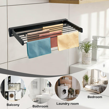 Wall Mounted Drying Rack, Aluminum Collapsible, 88 lbs Capacity, Foldable Laundry Rack for Drying Clothes (Black)