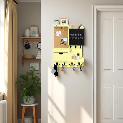 Key Holder for Wall Mount with Shelf and Mail Organizer, Key and Mail Holder with 16 Hooks, Farmhouse Entryway Organizer, Home Decor Rack (Pine Wood, Black)