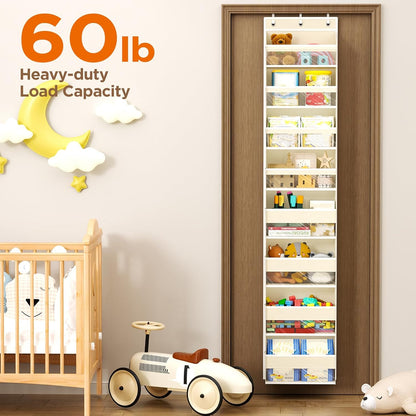 6 Tiers Over The Door Organizer, Heavy Duty Hanging Organizer Storage with Large Capacity Pockets, Behind Door Storage Hanging Shelves for Closet Wall Bathroom Bedroom Nursery Pantry, 1 Pack Grey