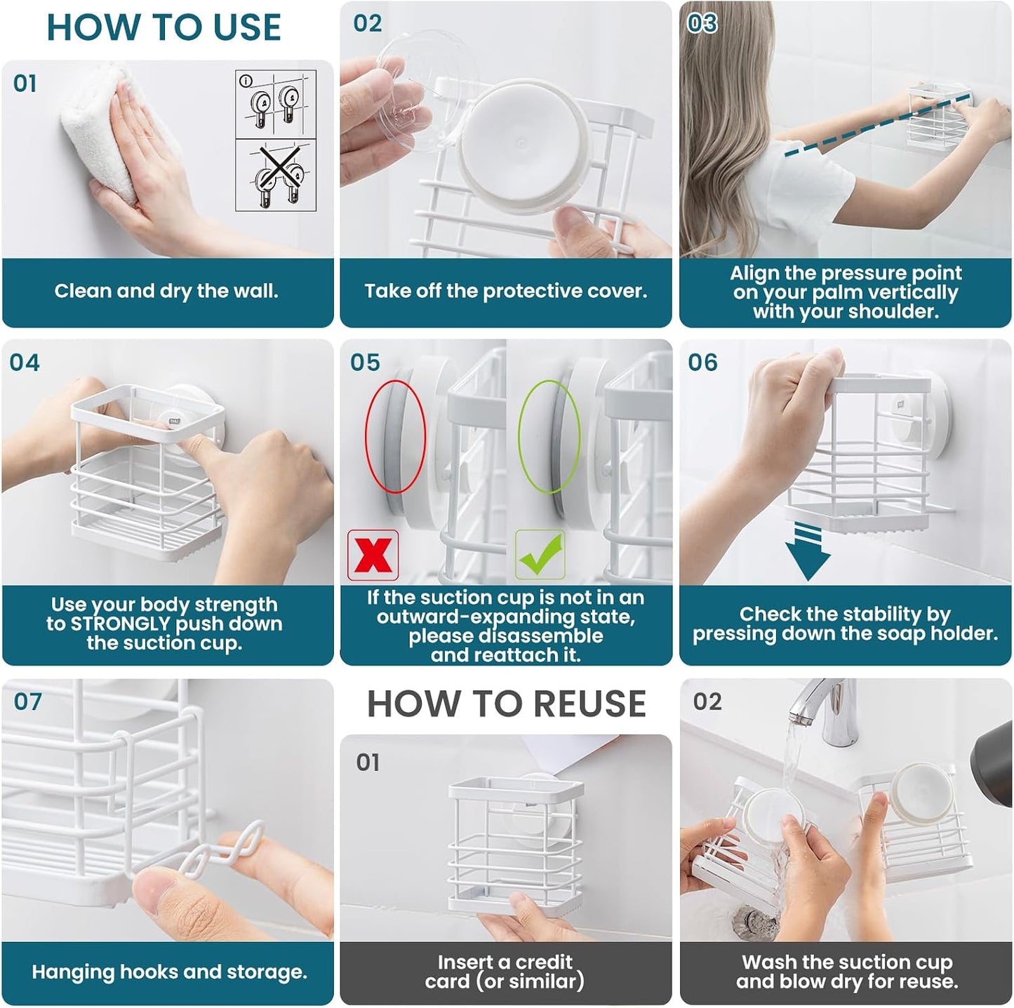 TAILI Upgraded Bathroom Mirror Suction Cup Toothbrush Holder with Razor Hook, Visible Safety Indicator, Large Capacity Inverted Trapezoid Design, Removable Shower Caddy for Toothbrush, Toothpaste, etc