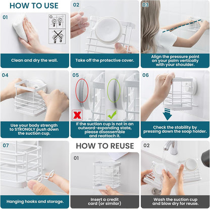 TAILI Upgraded Bathroom Mirror Suction Cup Toothbrush Holder with Razor Hook, Visible Safety Indicator, Large Capacity Inverted Trapezoid Design, Removable Shower Caddy for Toothbrush, Toothpaste, etc