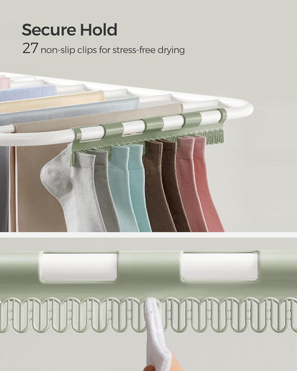 SONGMICS Clothes Drying Rack, Foldable 2-Level Laundry Drying Rack, Free-Standing Laundry Airer, with Height-Adjustable Wings, 33 Drying Rails, Sock Clips, Silver and Blue ULLR53BUV1