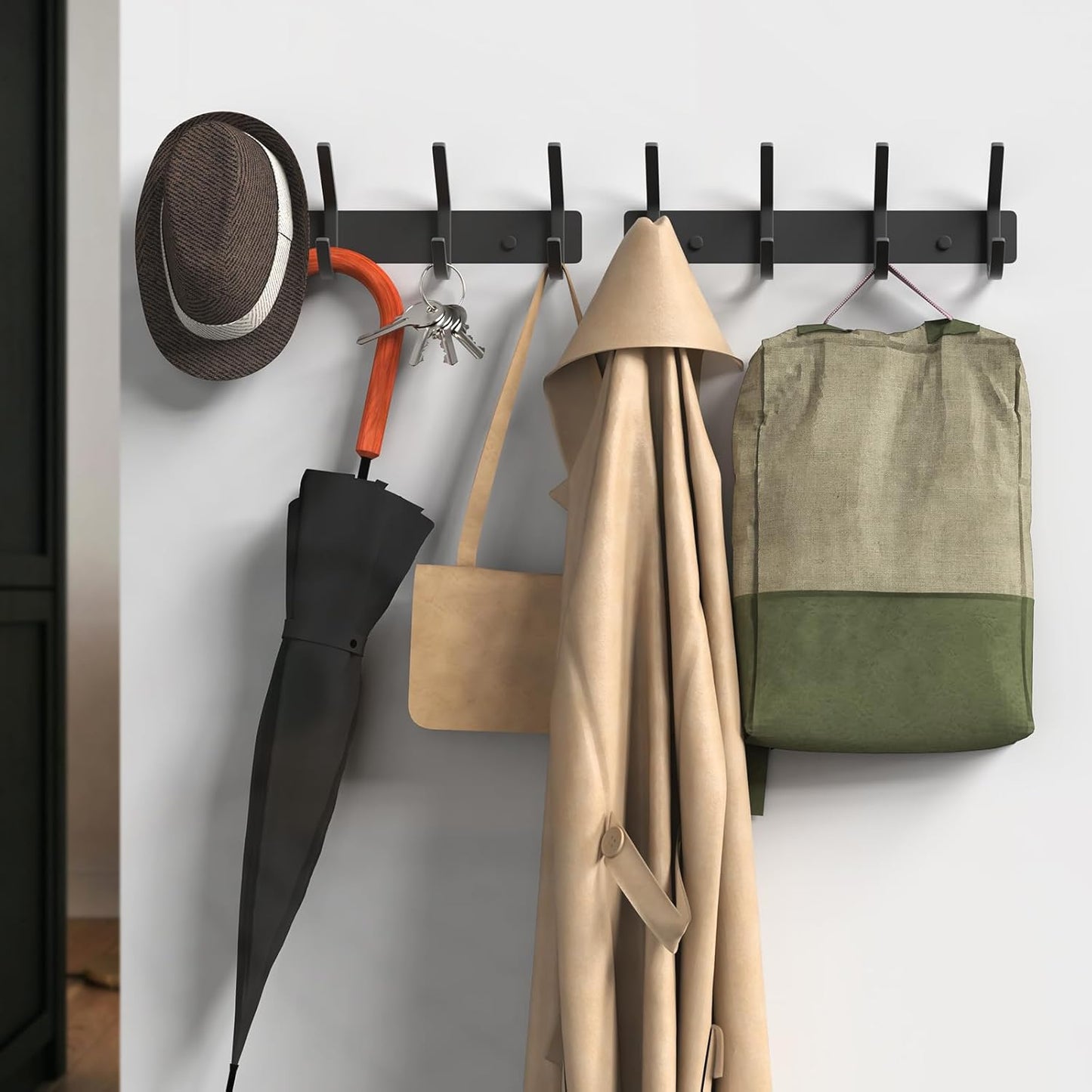 VAEHOLD Black Hat and Coat Wall Mount Rack - 3 Hooks for Robes, Bags, Keys, and Towels - Bathroom Towel Hanger Organizer (1 Pack)